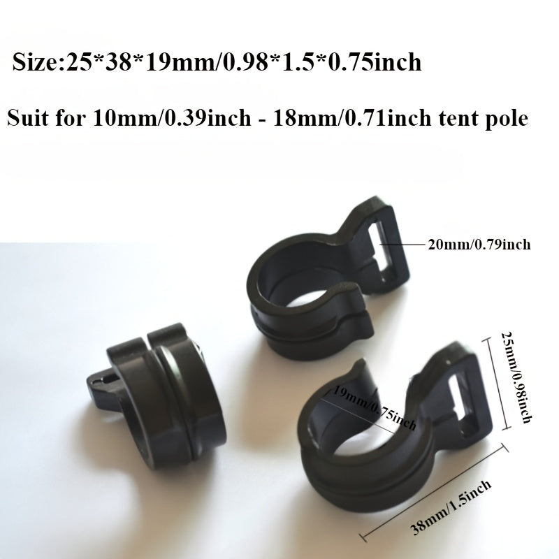 10pcs Durable PC Material Black C Clips, L Size Tent Pole Inner Hanger Clamp for Camping, Caravan Awning Hooks