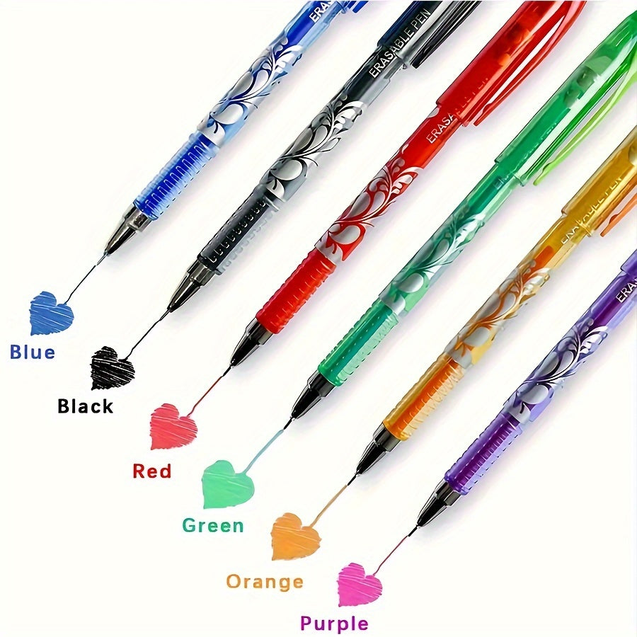 36pcs/set 6 Colors Neutral Erasable Pen, Blue/black/red/green/orange/purple Ink Writing Gel Pens Washable Handle School Office Supplies Stationery Gift