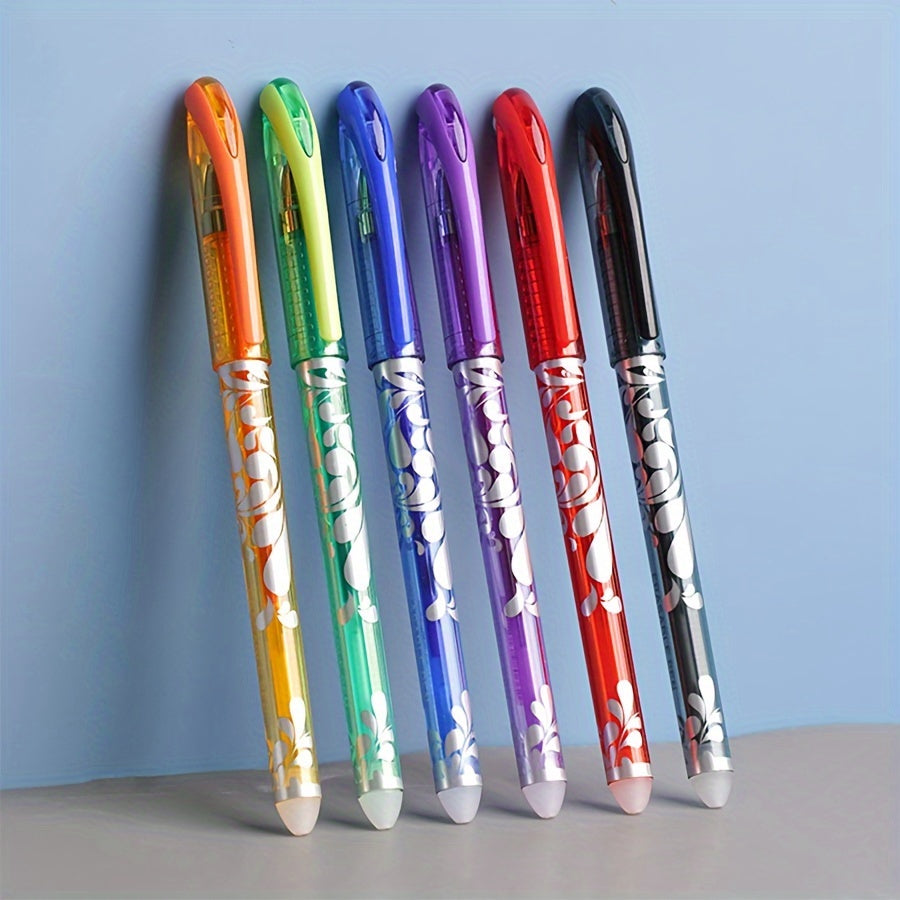 36pcs/set 6 Colors Neutral Erasable Pen, Blue/black/red/green/orange/purple Ink Writing Gel Pens Washable Handle School Office Supplies Stationery Gift