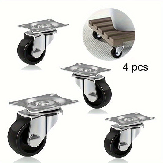 4-Piece Heavy Duty Mini Casters - Rigid Non-Swivel PP Plastic Rollers with Metal Top Plate for Furniture, Cabinets and Small Appliances