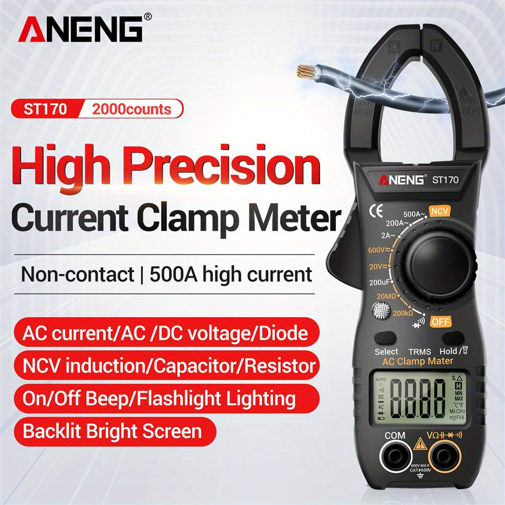 ANENG ST170 Non-contact Clamp Meter 1999 Counts LED Screen AC Current Multimeter NCV Induction Professional Tool