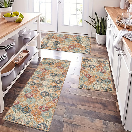 1pc Vintage Moroccan Boho Floral Kitchen Mat - Anti-slip, Oil & Water-resistant, Stain-proof - Perfect for Entrance, Kitchen, Living Areas - Ethnic Style, Easy Hand Wash - Adds Charm to Your Home Decor