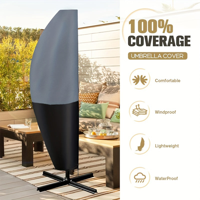 1pcs Outdoor Parasol Cover, 210D Oxford Cloth Anti-UV Black Gray Two-tone Roman Umbrella Cover, Garden Outdoor Cantilever Sunshade Rain Cover Accessory, Cover Only