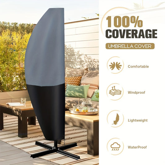 1pcs Outdoor Parasol Cover, 210D Oxford Cloth Anti-UV Black Gray Two-tone Roman Umbrella Cover, Garden Outdoor Cantilever Sunshade Rain Cover Accessory, Cover Only