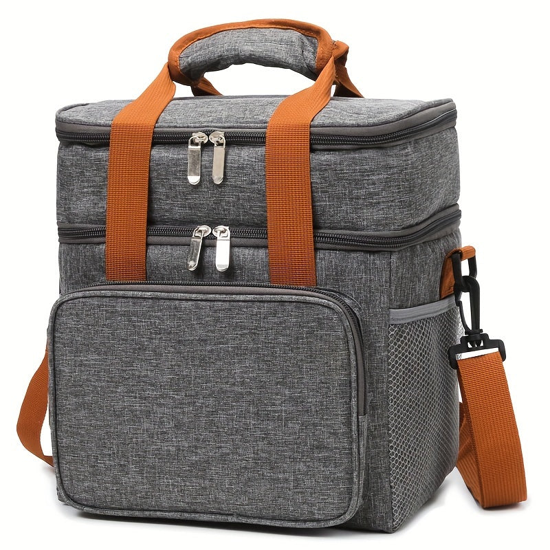 Insulated Lunch Cooler Bag - Double Layer Outdoor Insulated Cooler Bag, Universal, Regular Waterproof Oxford Cloth, Perfect for Halloween, New Year, Grandparents Day - Black