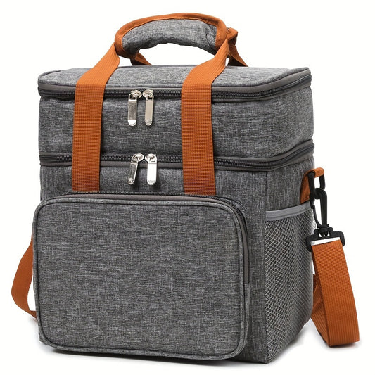 Insulated Lunch Cooler Bag - Double Layer Outdoor Insulated Cooler Bag, Universal, Regular Waterproof Oxford Cloth, Perfect for Halloween, New Year, Grandparents Day - Black