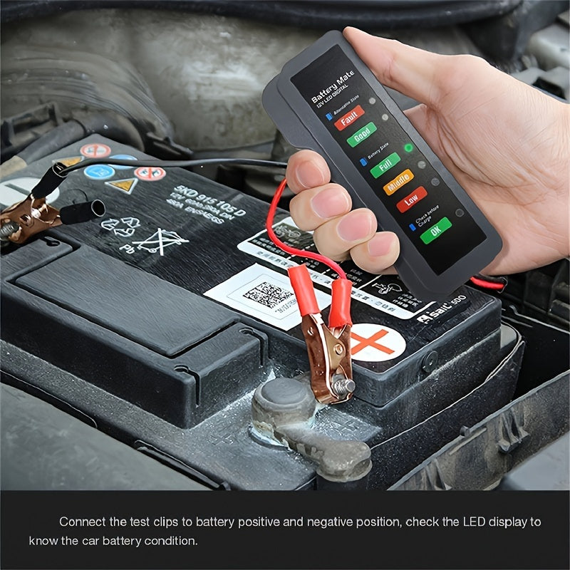 Mini Digital Car Battery and Alternator Savior - 12V Instant Read Tester with 6LED Display - Portable, Comprehensive Car and Motorcycle Diagnostics