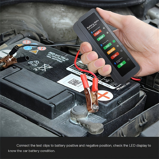 Mini Digital Car Battery and Alternator Savior - 12V Instant Read Tester with 6LED Display - Portable, Comprehensive Car and Motorcycle Diagnostics