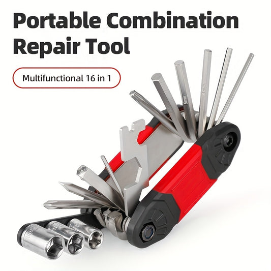 1pcs 16 in 1 Foldable Stainless Steel Rivet Removal Professional Pliers - Multi-purpose Bicycle Repair Tools for Travel, Off-road, Racing, Mountain Biking - Perfect Valentine's Day Gift for Men and Bicycle Lovers