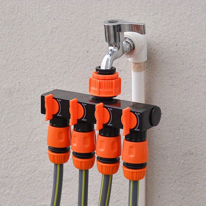 4-way garden hose distributor with 4 independent switches, outlet water control controller for outdoor sprinkler system