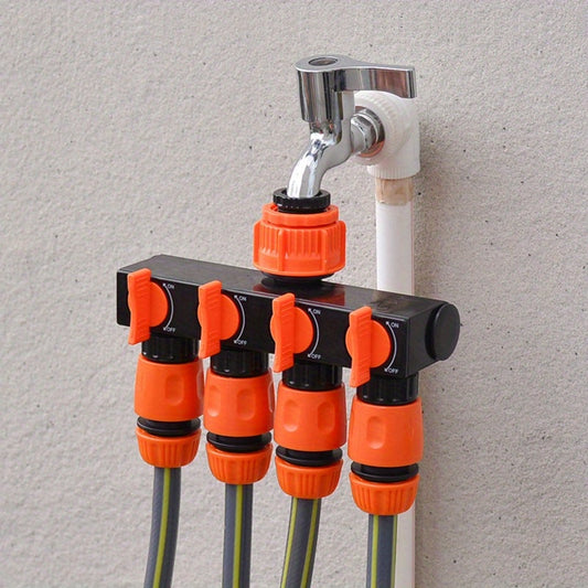 4-way garden hose distributor with 4 independent switches, outlet water control controller for outdoor sprinkler system