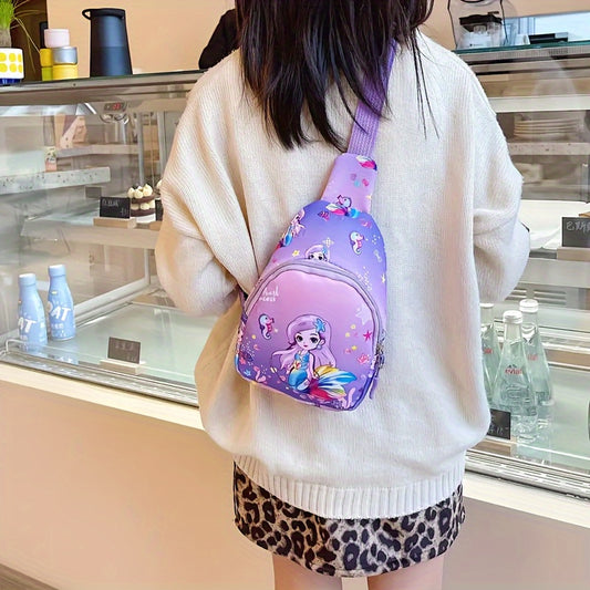 1pcs Girls Mermaid Cartoon Chest Bag, Small Nylon Chest Bag, Ideal for Gifts