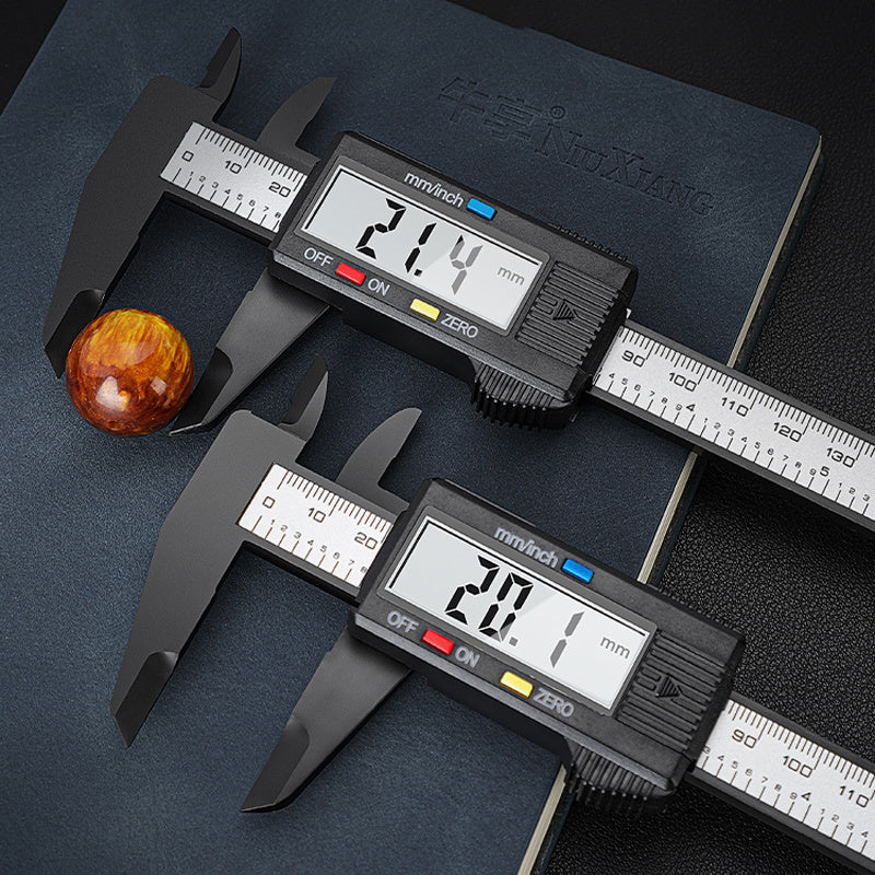 1-Pack Carbon Fiber Digital Vernier Caliper, Electronic LCD Display Micrometer Measuring Tool with Triangular Scale - Precision Gauge, Range 150mm, Accuracy 0.1mm
