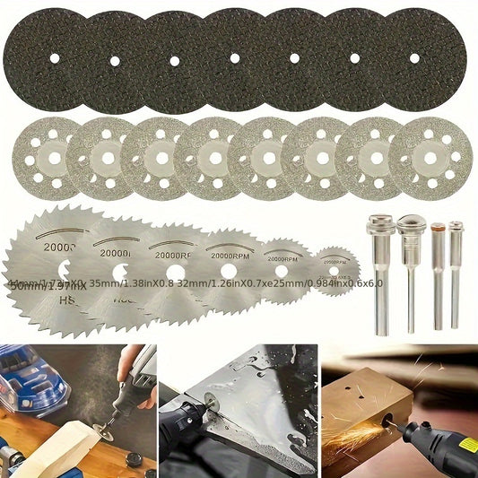 32pcs Mini High-Speed Steel Circular Saw Blades Set - Perfect for Resin & Woodworking, Includes Diamond Metal Discs for Rotary Tools