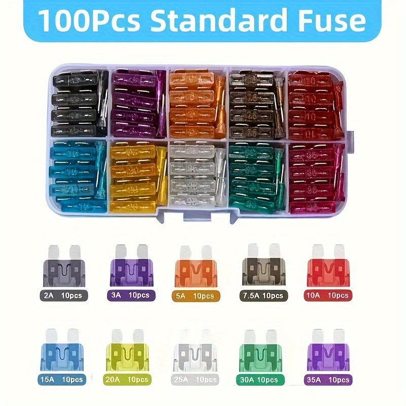 100 Piece Premium Medium Blade Automotive Fuse Combo Kit