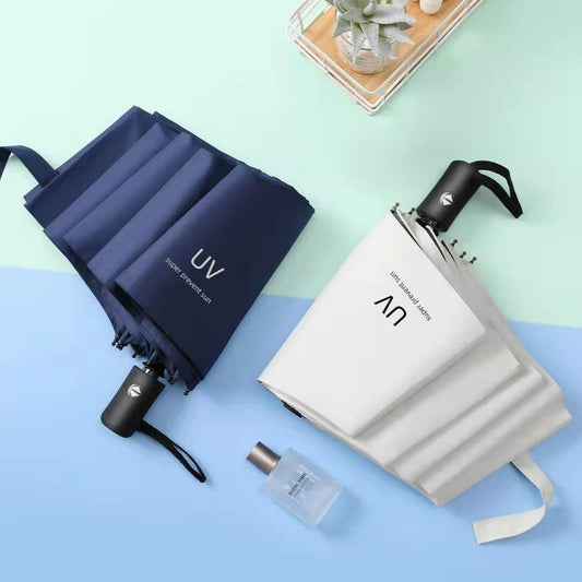 Automatic opening folding umbrella with UV protection, 8 steel ribs, 190T polyester pongee fabric, windproof, compact, sun and rain protection - Professional for business and travel