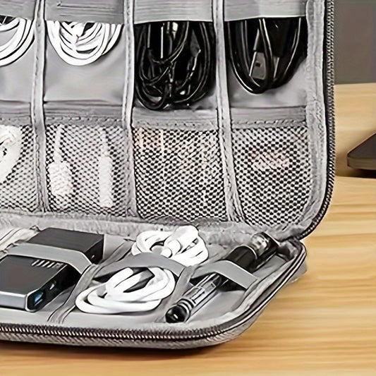 Compact Travel Cable Organizer - Multi-Pocket Electronics Organizer for Chargers, Cables and Accessories, Durable Fabric, Black - Perfect for On-the-Go Cable Management