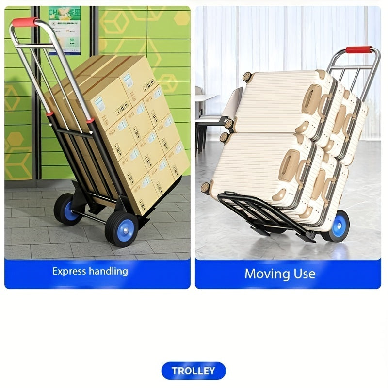 Heavy duty folding trolley with comfortable sponge handle, multifunctional iron luggage trolley with rubber wheels, portable fast handling and moving trolley for goods and appliances
