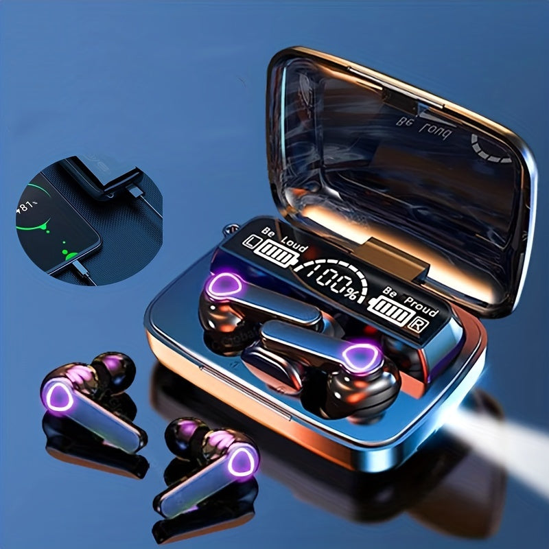 Wireless earbuds, sports earphones with emergency charger box, LED power display, built-in microphone, HIFI sound quality, portable charging box for mobile phone