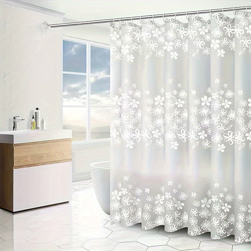 Translucent Shower Curtain with Hooks, Floral Pattern Waterproof Shower Curtain, Multifunctional Home Decor for Bathroom, Wardrobe, Window - 1 pc,
