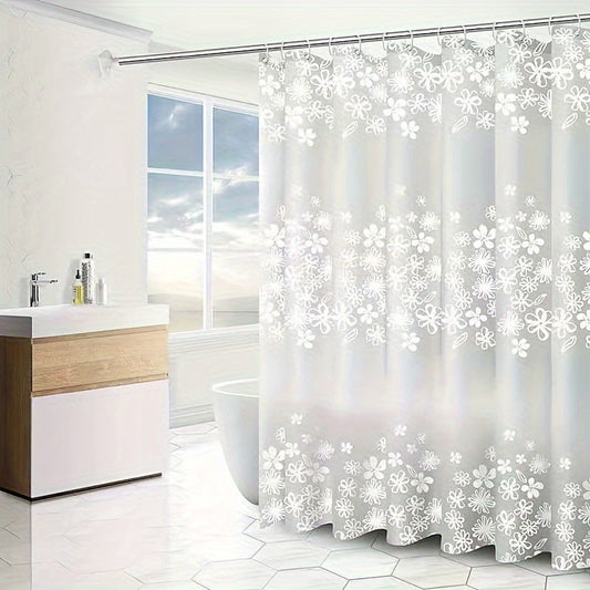 Translucent Shower Curtain with Hooks, Floral Pattern Waterproof Shower Curtain, Multifunctional Home Decor for Bathroom, Wardrobe, Window - 1 pc,