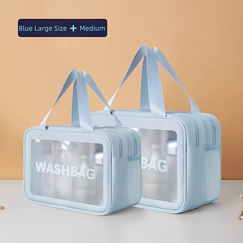 Chic PU waterproof cosmetic bag - large capacity, dry and wet separation, portable cosmetic storage bag, double layer storage