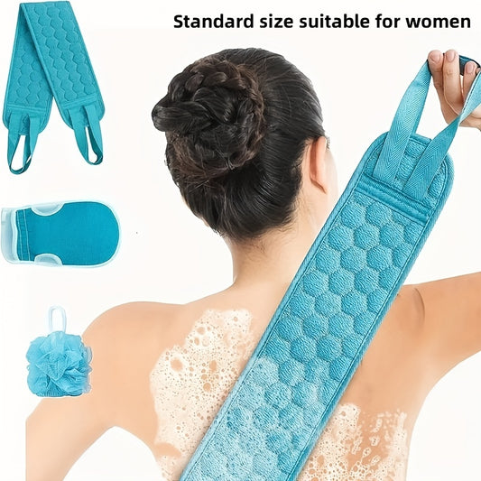 3 Pieces Exfoliating Bath Towel Set, 3 in 1 Back Bath Scrub, Body Cleansing Towel, Soft Bath Glove, Bath Ball Loofah, Exfoliating Skin Towel Bath Tool Set for Back Massage, Deep Body Cleansing, Home Bathroom Shower Scrub Tools,