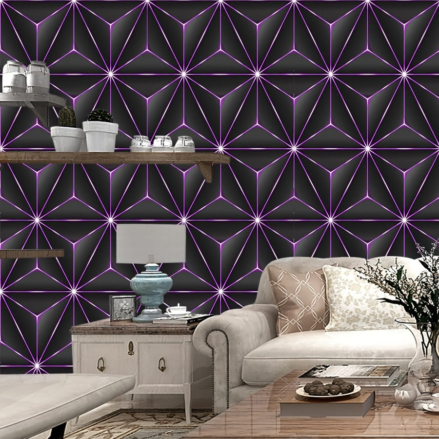 PVC Tri-Proof Purple Geometric Wallpaper Roll - Easy Peel and Stick, Removable, Suitable for Kitchen, Bedroom, Bathroom - Great for DIY Home and Commercial Decoration