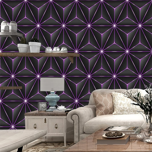 PVC Tri-Proof Purple Geometric Wallpaper Roll - Easy Peel and Stick, Removable, Suitable for Kitchen, Bedroom, Bathroom - Great for DIY Home and Commercial Decoration