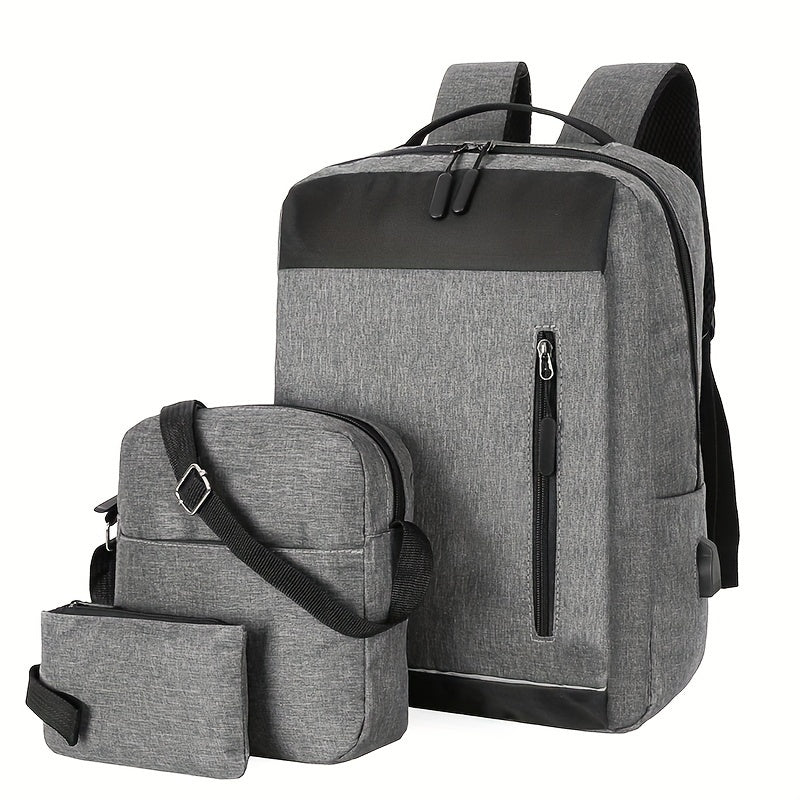 2-piece men's simple business backpack set large capacity wear-resistant backpack + square shoulder bag