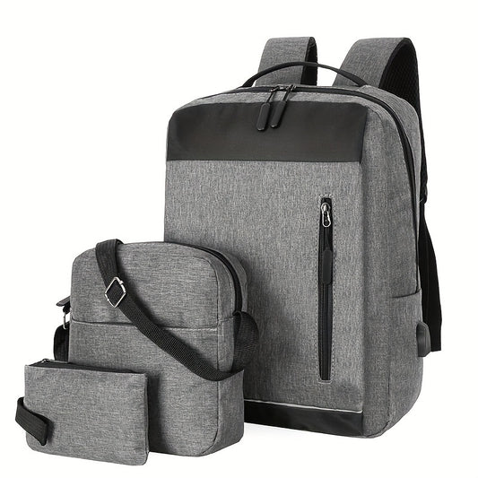 2-piece men's simple business backpack set large capacity wear-resistant backpack + square shoulder bag
