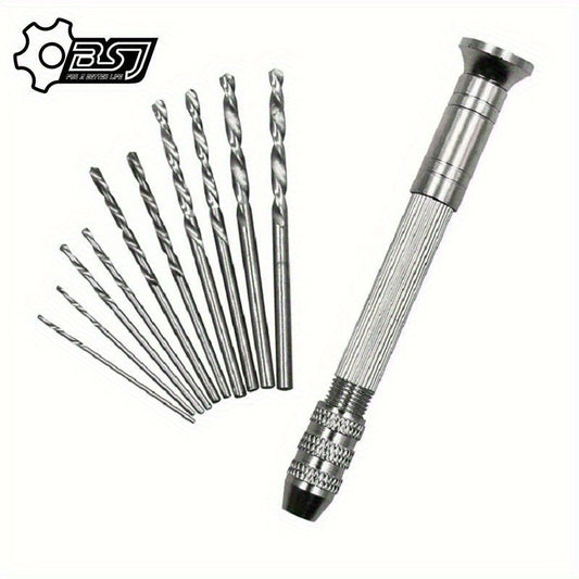 Versatile Mini Hand Drill Set with 10 Drill Bits - Great for Jewelry, Resin Crafts and Model Making, Metal Construction