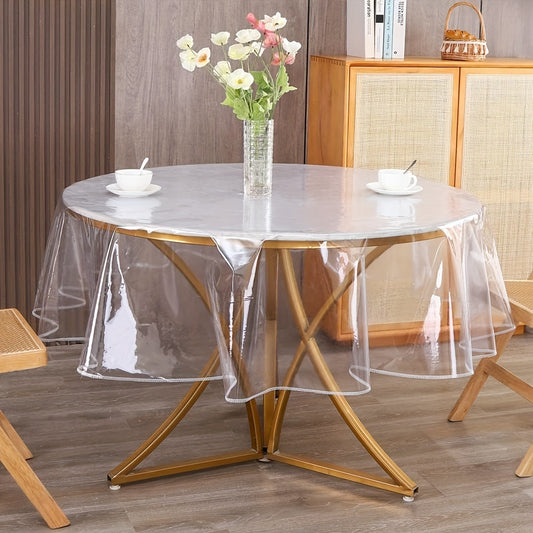 1pc Round Transparent Lock Edge Tablecloth, Vinyl Tablecloth, Waterproof, Oil-proof, Stain-proof Wipeable Plastic Tablecloth, Easy-to-clean Table Cover for Tabletop, Suitable for Events, Weddings, Banquets, Parties, Outdoor Gatherings