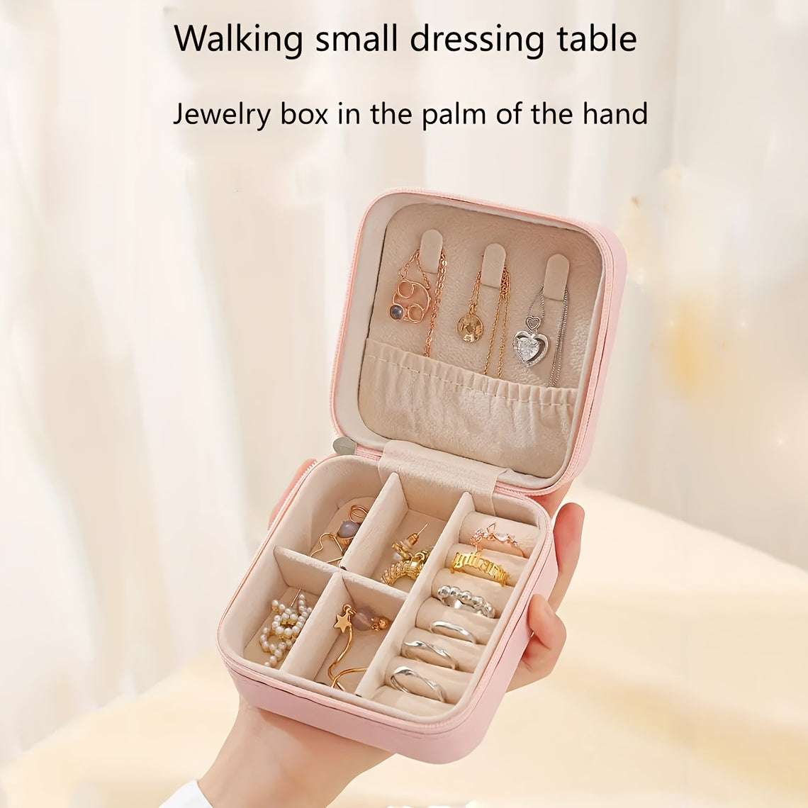 1 Piece Faux Leather Jewelry Storage Box, Portable Travel Jewelry Box with Compartments for Rings, Necklaces, Earrings, Bracelets - Unfinished, Freestanding Style Storage Solution for Bedroom, Dressing Table, Drawer Organization