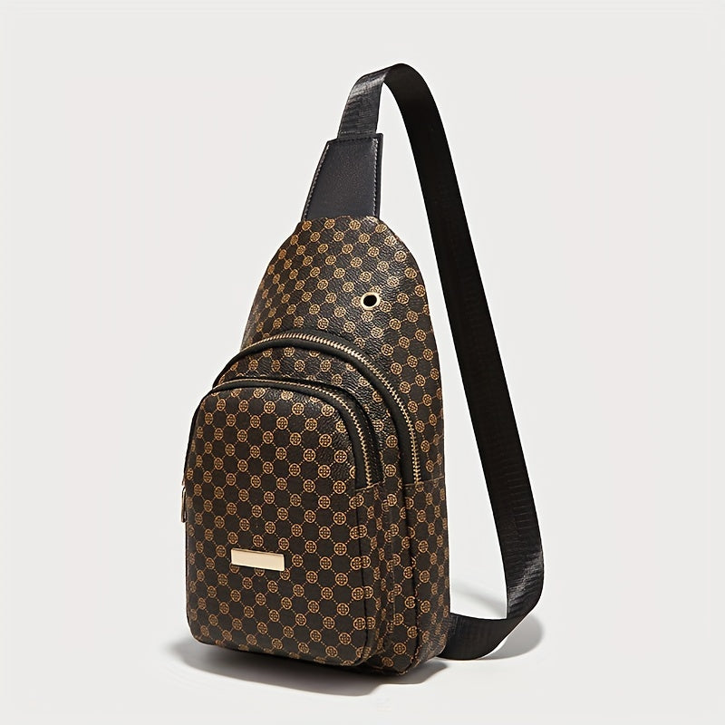 Women's printed shoulder bag, fashionable PU leather chest bag, outdoor sports messenger bag