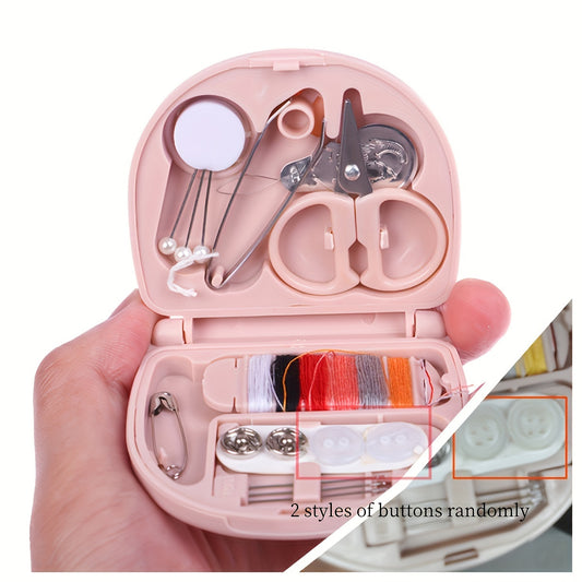 Compact Travel Sewing Kit - DIY Mini Sewing Supplies and Accessories, Pink Portable Sewing Box for Beginners and Travelers