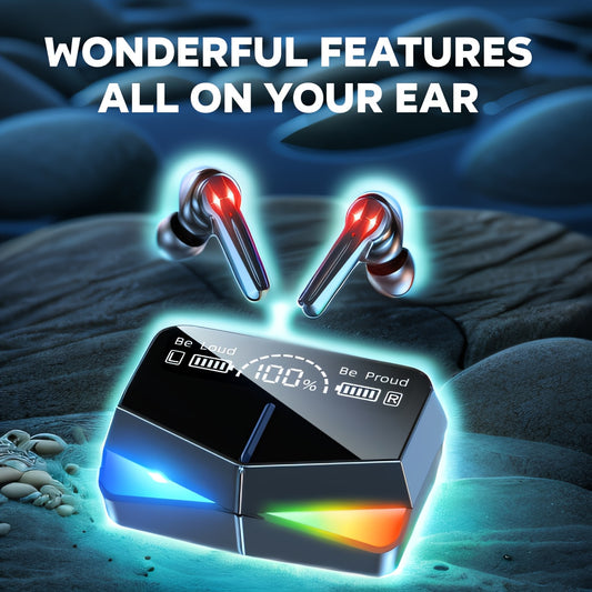 Tws Low Latency Gaming Earbuds HiFi Stereo, LED Charging Box, Touch Volume Control High Fidelity Wireless Headphones with RGB Effect, Noise Cancelling Microphone, Fast Charging Earphones