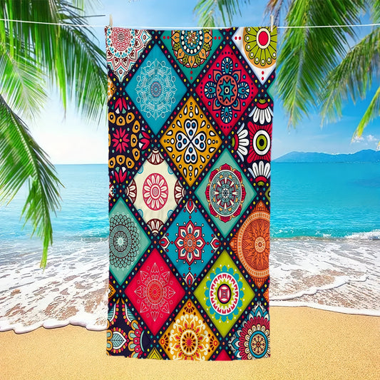 Bohemian Floral Quick-Dry Beach Towel - Ultra Absorbent Microfiber, Lightweight & Soft, Perfect for Camping, Outdoor Activities & Summer Beach Trips