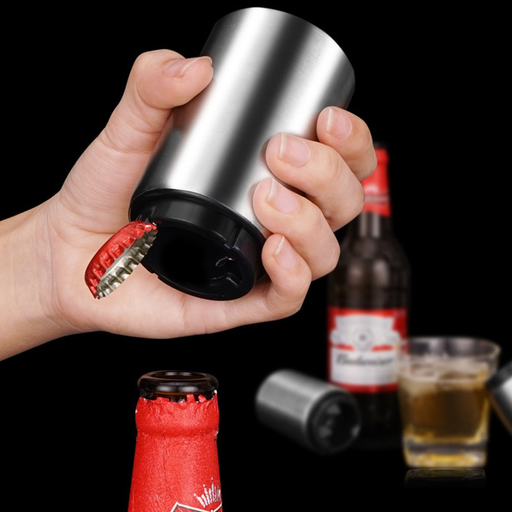 Stainless Steel Automatic Press Bottle Opener - Easy Soda Bottle Cap Remover with Magnet - Easy to Use Kitchen Gadget for Restaurants, Bars and Home Use, Ideal Eid Al Adha Gift