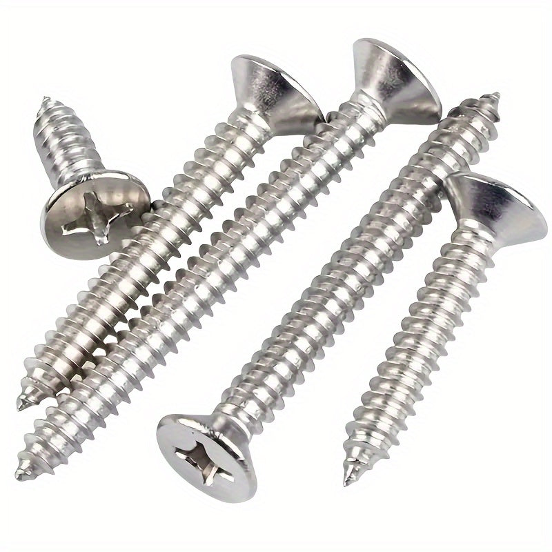 100pcs KA flat head Phillips self tapping screws, nickel plated, durable, suitable for wood, metal, plastic, full thread, right hand thread, iron 0.138*0.512 inch (3.5*13 mm)/100pcs