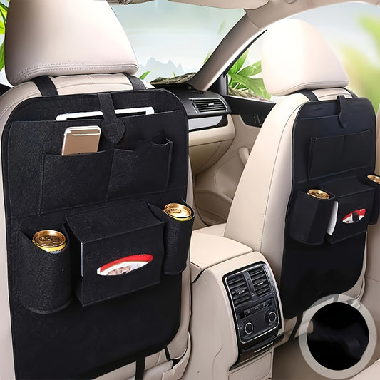 Universal Black Felt Car Seat Back Storage Bag - Travel Accessories - Multi-Pocket Car Accessory Holder, Non-Woven Design, Used to Organize Items, Keep Your Car Tidy, Easy to Install