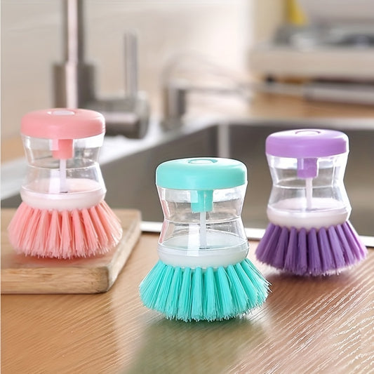 1pcs, Kitchen Pot Cleaning Brush, Home Dishwashing Brush, Press Soap Liquid Brush Portable Small Kitchen Pot Pan