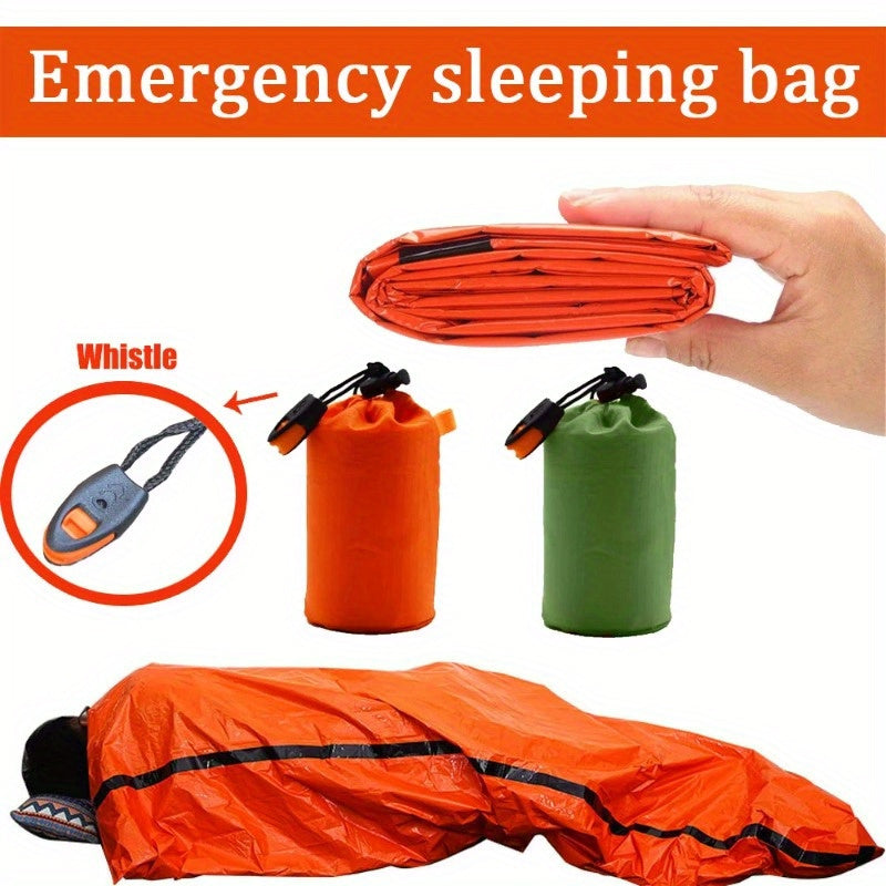 Portable waterproof emergency survival sleeping bag, outdoor camping sleeping bag with whistle