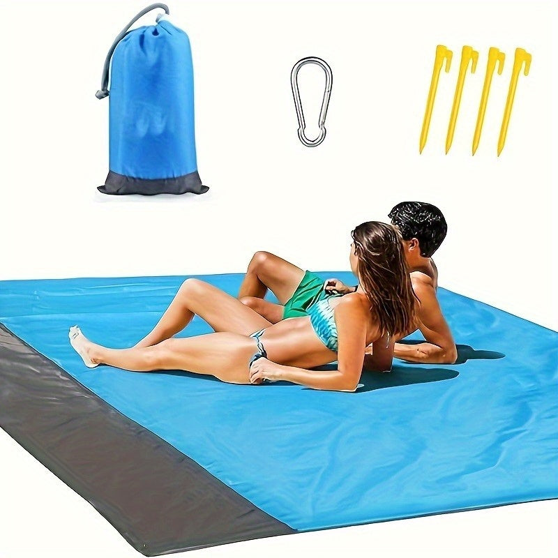 Extra Durable Waterproof Beach Mat - Sand and Moisture Resistant, Easy Clean Polyester Blend, 55" x 80" / Includes Stakes and Carabiners, Great for Camping, Picnics and Outdoor Adventures Blue / 140.0*200.0cm