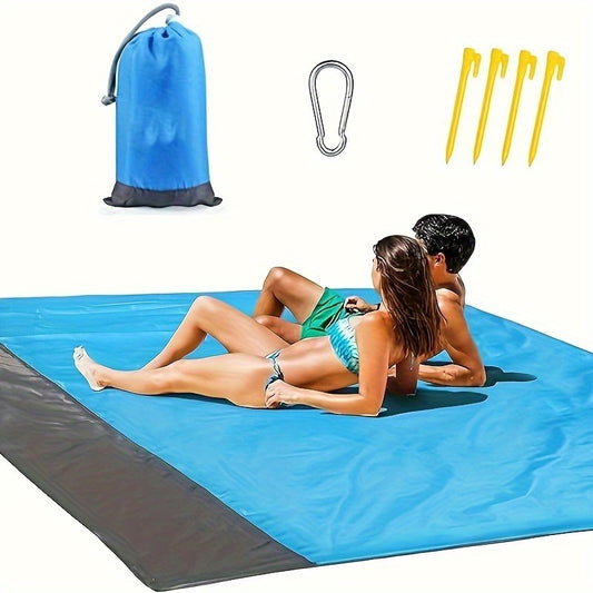 Extra Durable Waterproof Beach Mat - Sand and Moisture Resistant, Easy Clean Polyester Blend, 55" x 80" / Includes Stakes and Carabiners, Great for Camping, Picnics and Outdoor Adventures Blue / 140.0*200.0cm