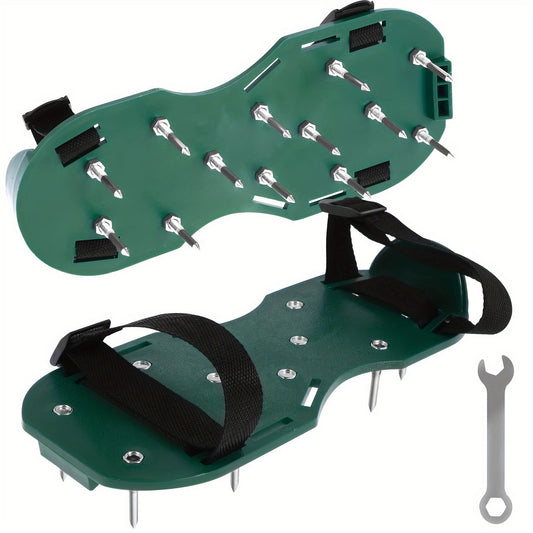 Manual Lawn Aerator with Metal Spikes - 1 Double Duty Garden Soil Aerator Sandal with Adjustable Strap - No Electricity Required Yard Tool for Soil Health and Grass Growth