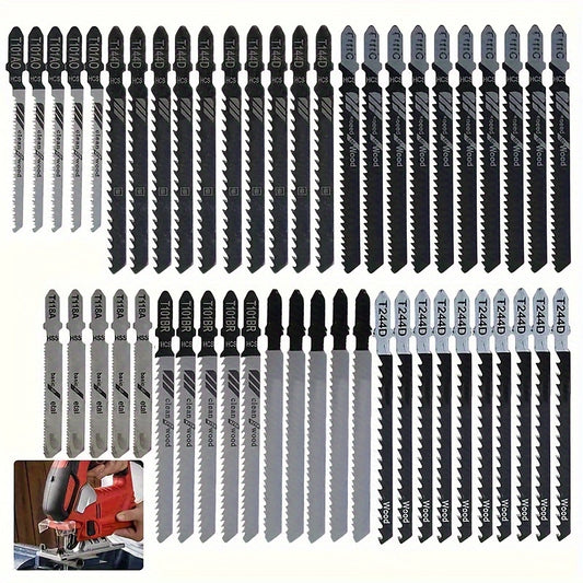 50 Piece Jig Saw Blade Set - High Carbon Steel, Multi-Purpose, for Wood, Metal and Plastic