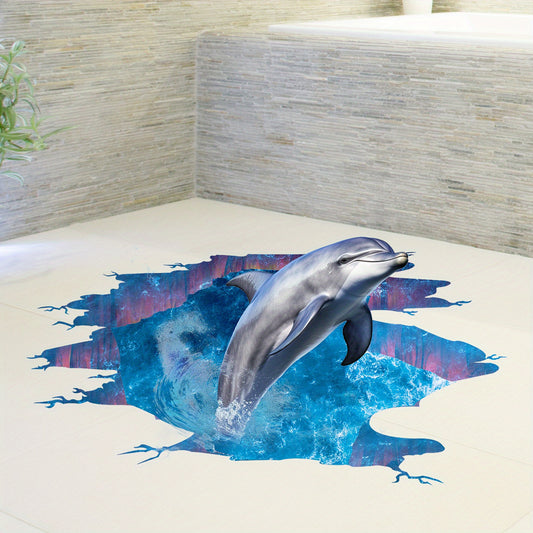 Vinyl Dolphin Wall Sticker, 3D Undersea Sticker, Waterproof Removable Seascape for Bathroom Bedroom Living Room Decoration