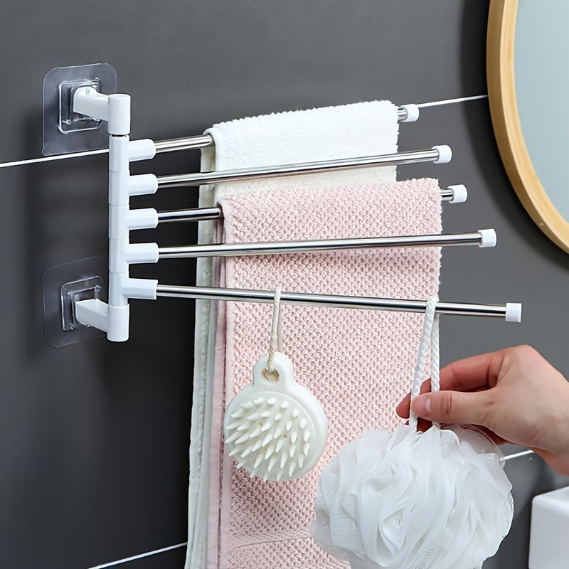 Adjustable Stainless Steel Towel Rack - Wall Mounted, No Drilling Required, with Suction Cup for Bathroom Storage