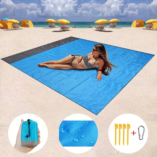Waterproof Twill Nylon Picnic Mat - Durable, Moisture-Proof, Foldable, and Portable for All-Season Outdoor Camping and Beach Trips - Easy Hand Wash Only